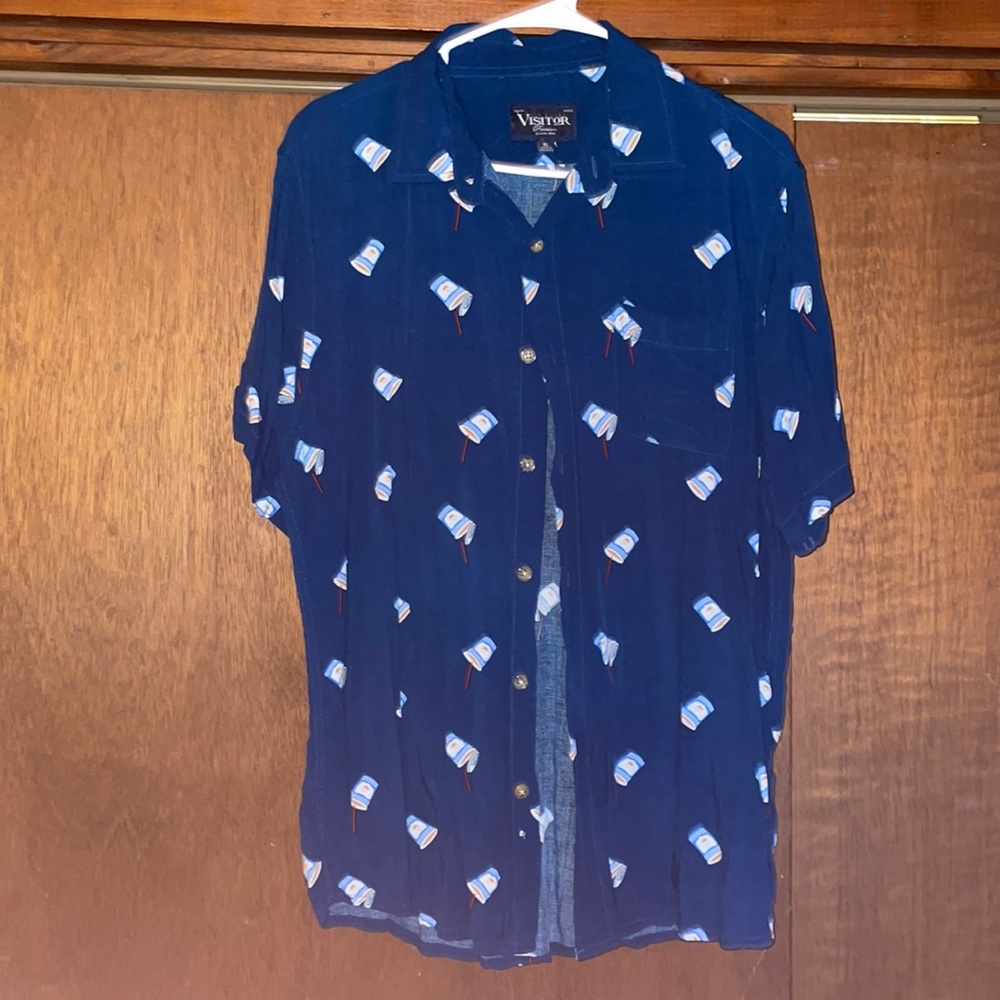 Diner Coffee Cup Print XL Short Sleeve Button Down